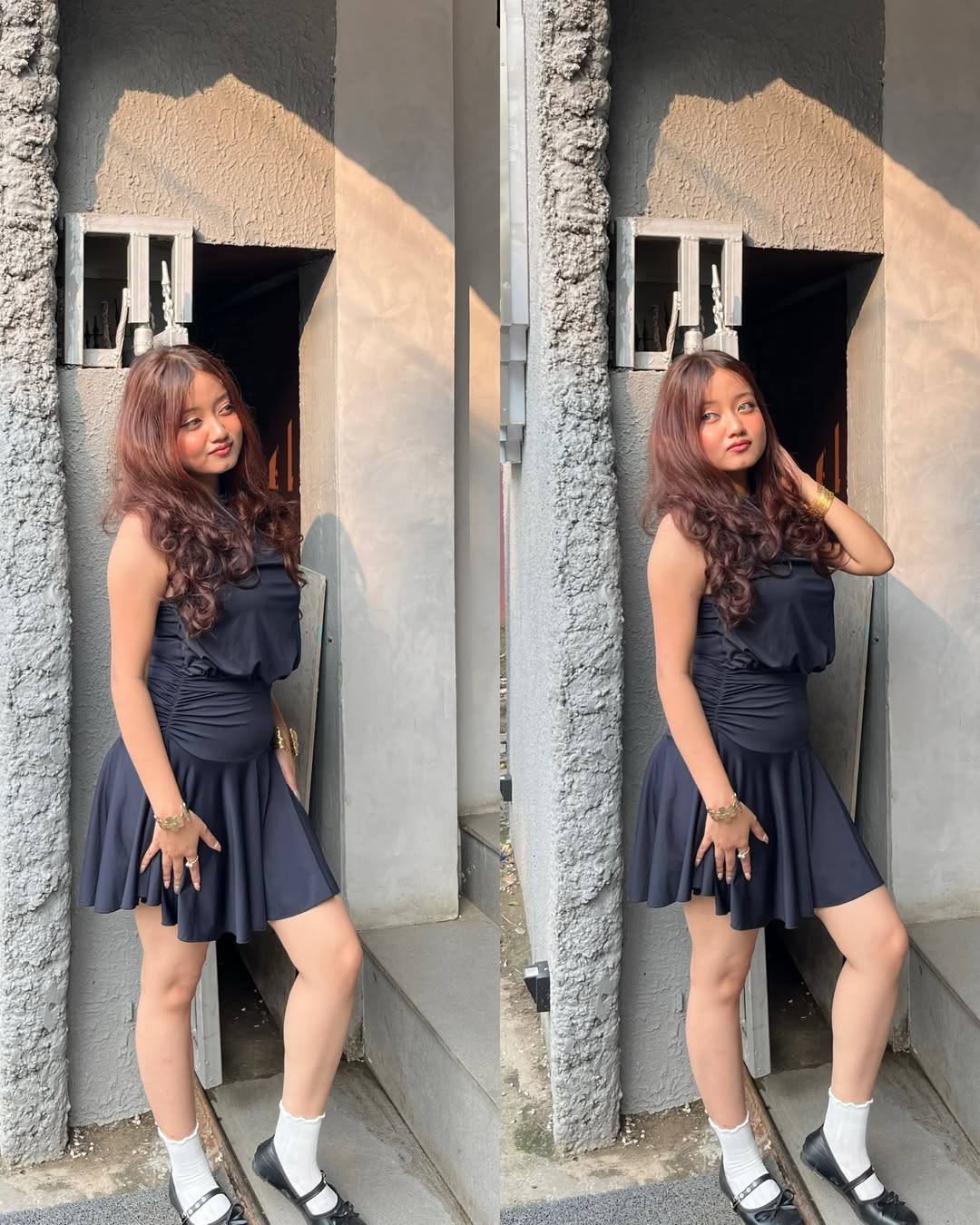 Customer photo 3 of Stand Collar Sleeveless A-Line Mini Dress in Black