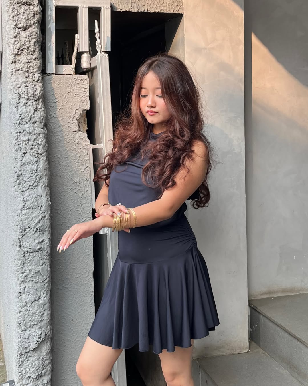 Customer photo 2 of Stand Collar Sleeveless A-Line Mini Dress in Black
