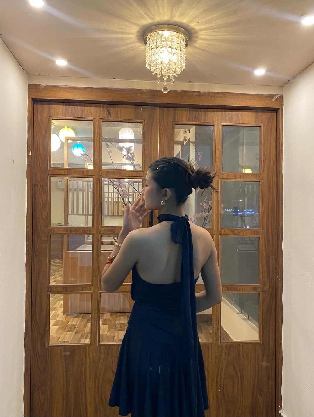 Customer photo 2 of Stand Collar Sleeveless A-Line Mini Dress in Blue