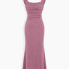 Square Neck Ruched Shimmer Mermaid Maxi Dress in Pink