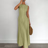 Pleated Waist A-Line Maxi Dress in Herbal Green