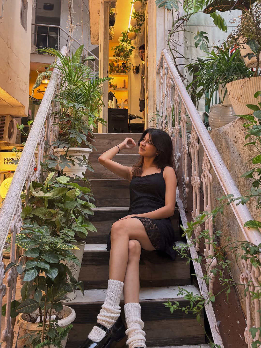 Customer photo 3 of Floral Textured Spaghetti Bodycon Mini Dress in Black