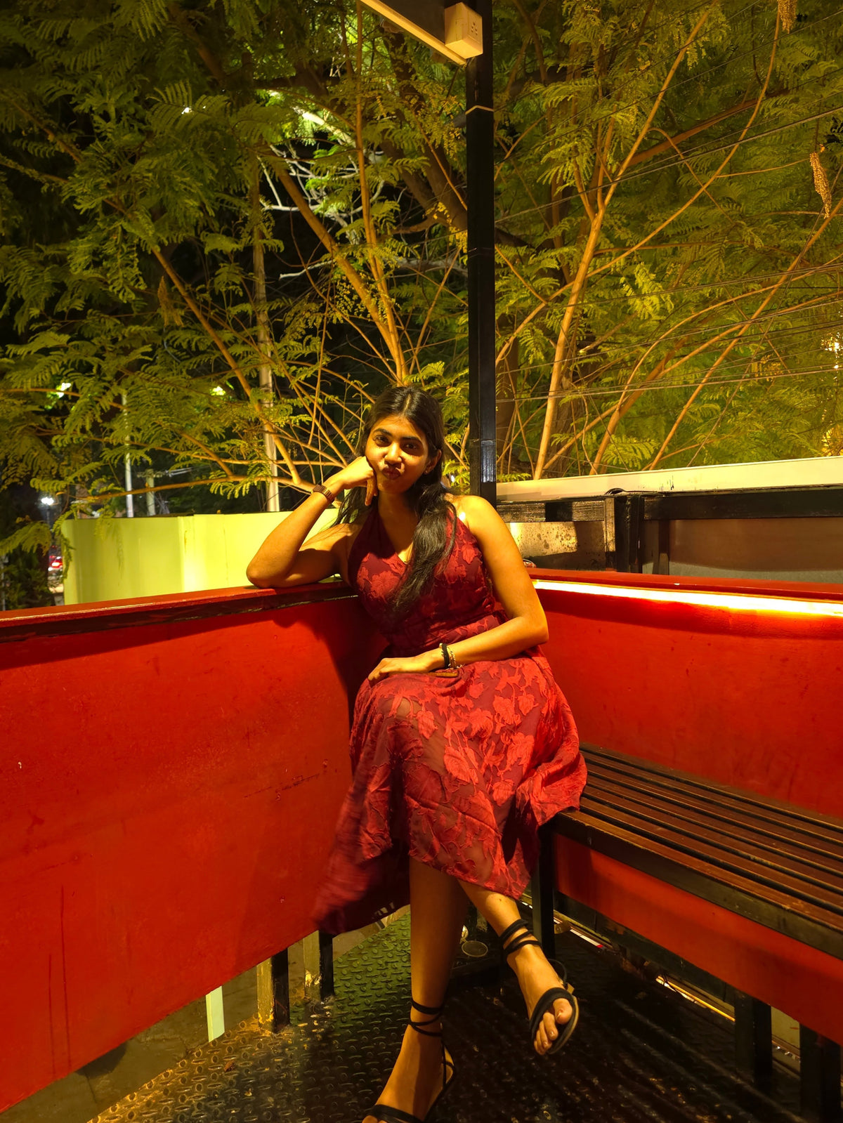Customer photo 2 of Floral Textured Halter Neck Waisted Midi Dress