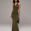 Halter Neck Bodycon Party Wear Maxi Dress in Brown