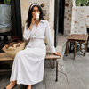 Collared Button-Down Pinstripe Long Sleeve Midi Dress in Classic White