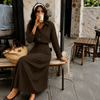Collared Button-Down Pinstripe Long Sleeve Midi Dress in Cocoa Brown