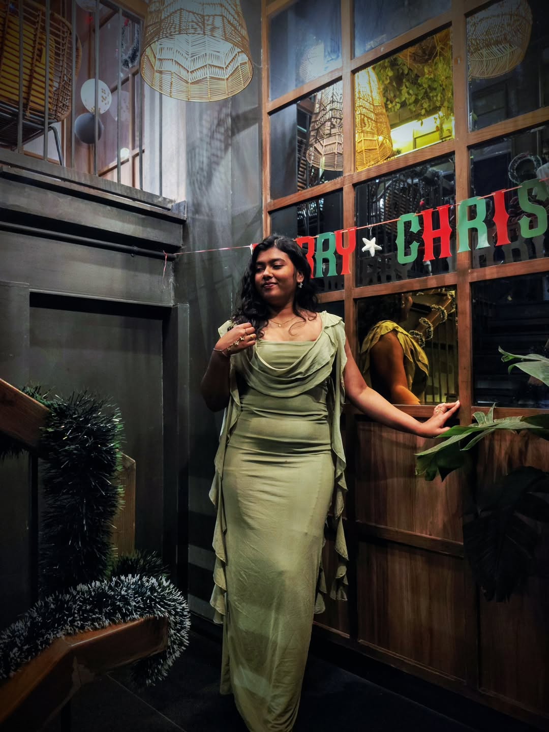 Customer photo 1 of Mesh Ruffle Green Maxi Dress