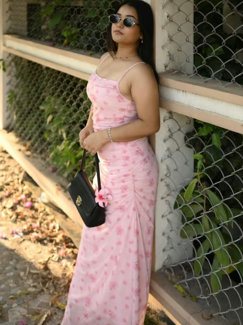 Customer photo 5 of Ruched Bodycon Dress With Floral Print And Spaghetti Straps