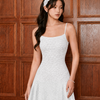 Floral Textured Spaghetti Strap Bodycon Mini Dress in Classic White