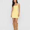 A-Line Square Neck Thick Strap Solid Dress in Pastel Yellow