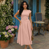 Cap Sleeve Fit & Flare A-Line Midi Dress in Powder Pink