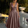 Sleeveless V Neck Satin Midi Dress in Lilac