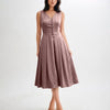 Sleeveless V Neck Satin Midi Dress in Lilac