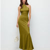 Halter Neck Satin Maxi Dress in Dark Citron
