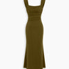Square Neck Ruched Shimmer Mermaid Maxi Dress in Olive Green