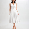 Sleeveless V Neck Satin Midi Dress in Classic White