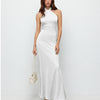 Halter Neck Satin Maxi Dress in Classic White