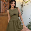 Bow Detail Fit and Flare Mini Dress in Mocha Brown