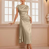 Ruched Drape Midi Dress in Cocoa Brown