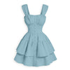 Ruched Bodice Button Front Tiered Mini Dress in Powder Blue