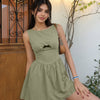 Bow Detail Fit and Flare Mini Dress in Olive Green