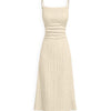 Ribbed Square Neck Midi Dress in Cream