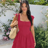 Puff Sleeve Square Neck Mini Dress in Pink