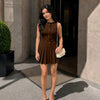 Button Detail Sleeveless Mini Dress in Chocolate Brown