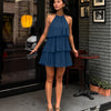 Layered Halter Neck Mini Dress in Pageant blue