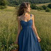 Ruched Bust Spaghetti Strap Mini Dress in Denim Blue