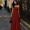 Strapless Flared Maxi Dress in Merlot