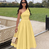 One Shoulder Bow Detail A Line Maxi Dress in Butter Yellow