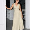 V Neck Tie Shoulder A Line Midi Dress in Cream