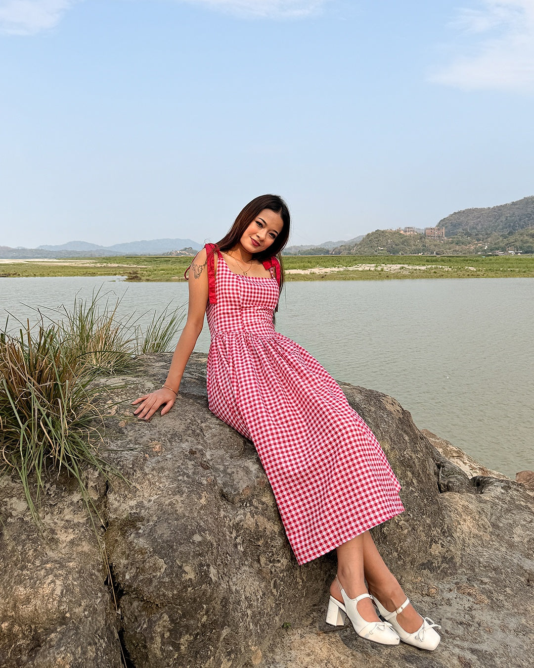 Red Shoulder Tie Cami Dress - Littlebox India