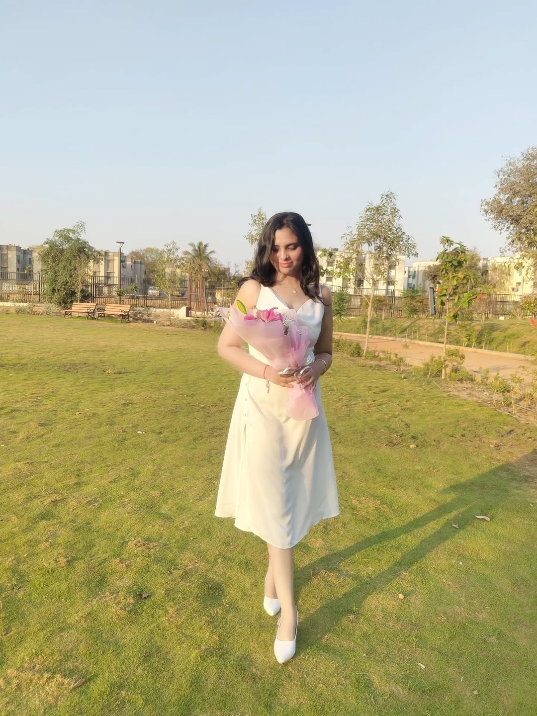 Customer photo 2 of Solid Cowl Neck Slit Midi Dress in Off-White