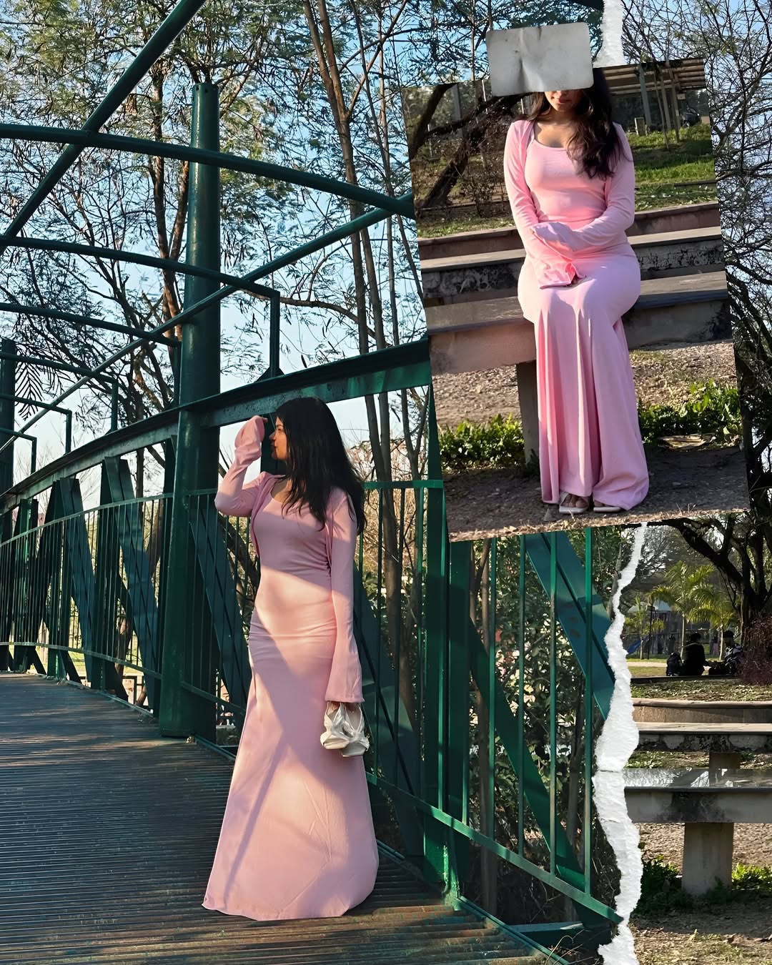 Customer photo 3 of Two Piece Set : Solid Color Flare Sleeve Shrug Top And Cami Dress In Baby Pink