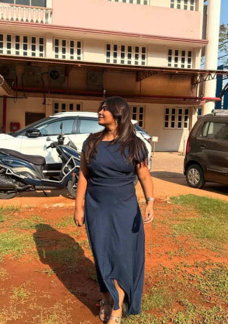 Customer photo 3 of Asymmetrical Boat Neck Ruffle Maxi Dress In Navy Blue