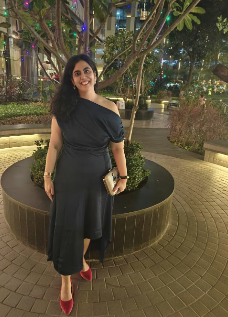 Customer photo 4 of Asymmetrical Boat Neck Ruffle Maxi Dress In Navy Blue