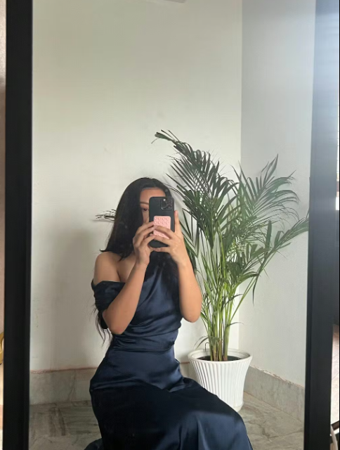 Customer photo 5 of Asymmetrical Boat Neck Ruffle Maxi Dress In Navy Blue