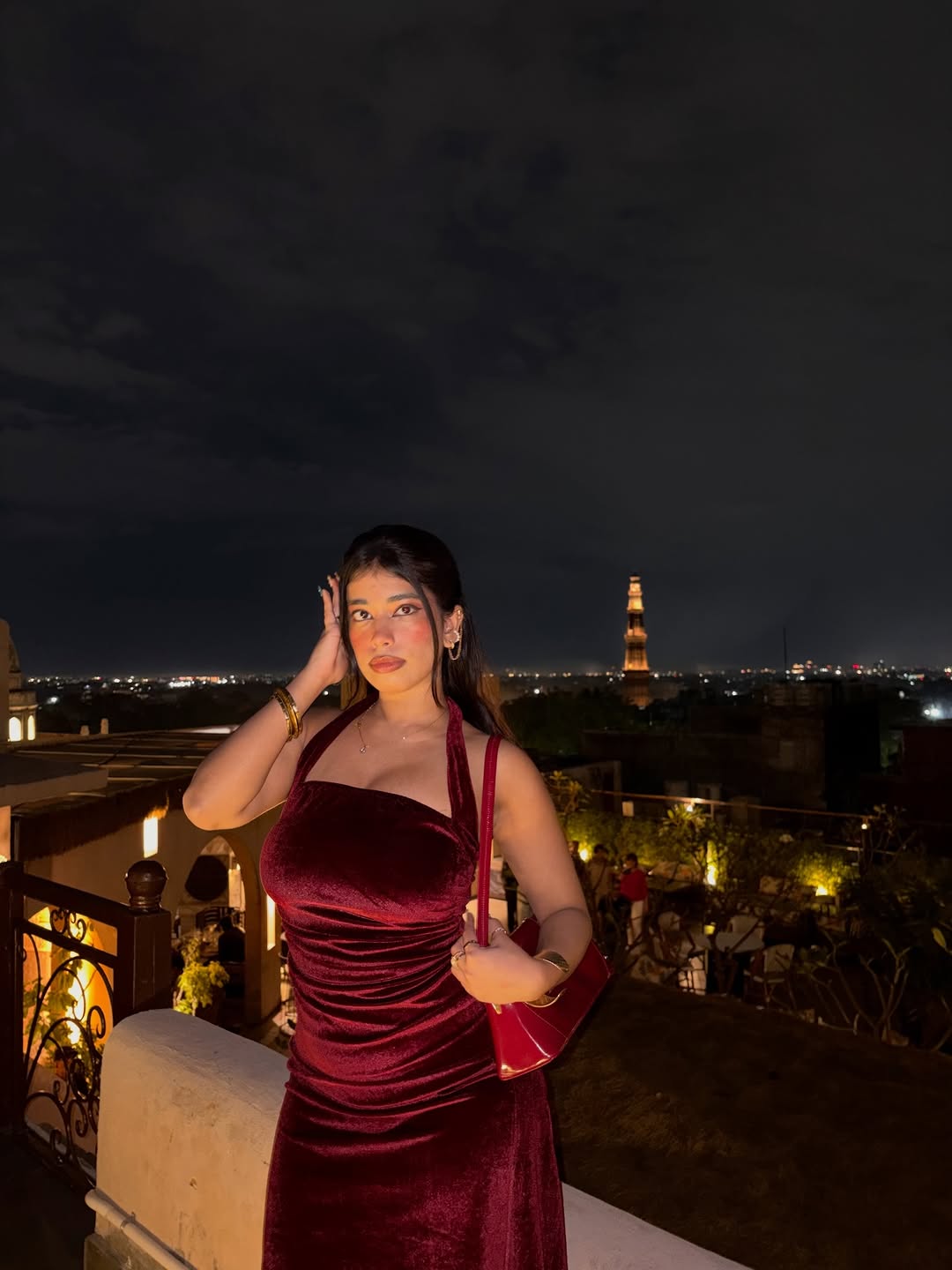 Customer photo 2 of Halter Neck Red Velvet Bodycon Dress