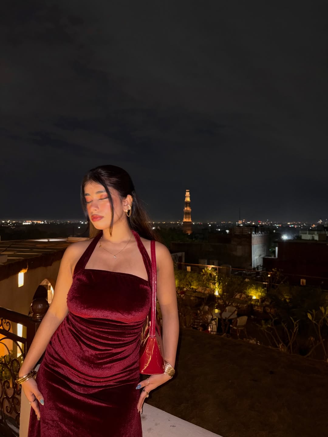 Customer photo 3 of Halter Neck Red Velvet Bodycon Dress