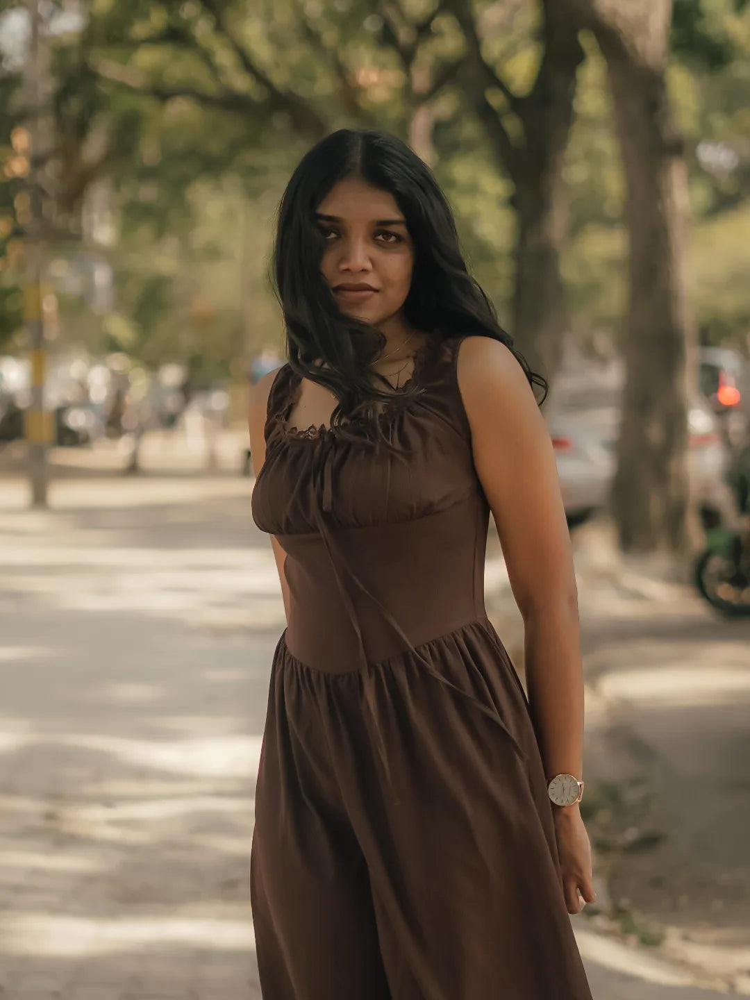 Customer photo 2 of Solid Ruched Bust Dress In Chocolate Fondae