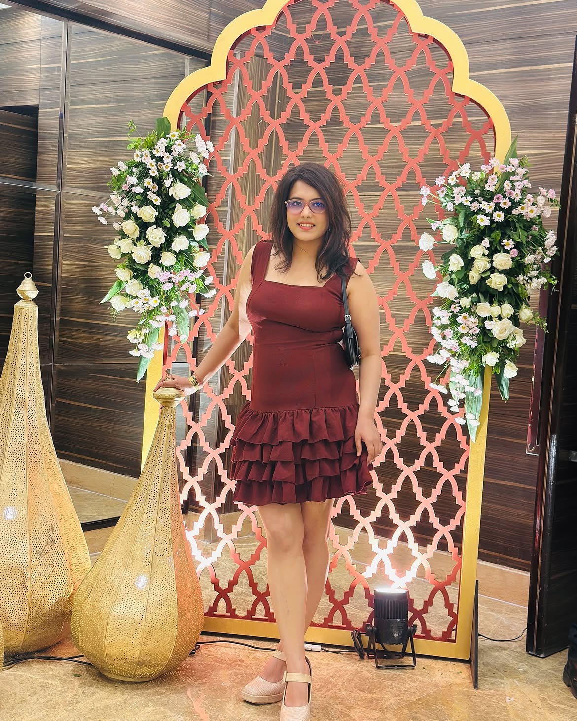 Customer photo 2 of Square Neck Layered Cake Dress In Cherry Red