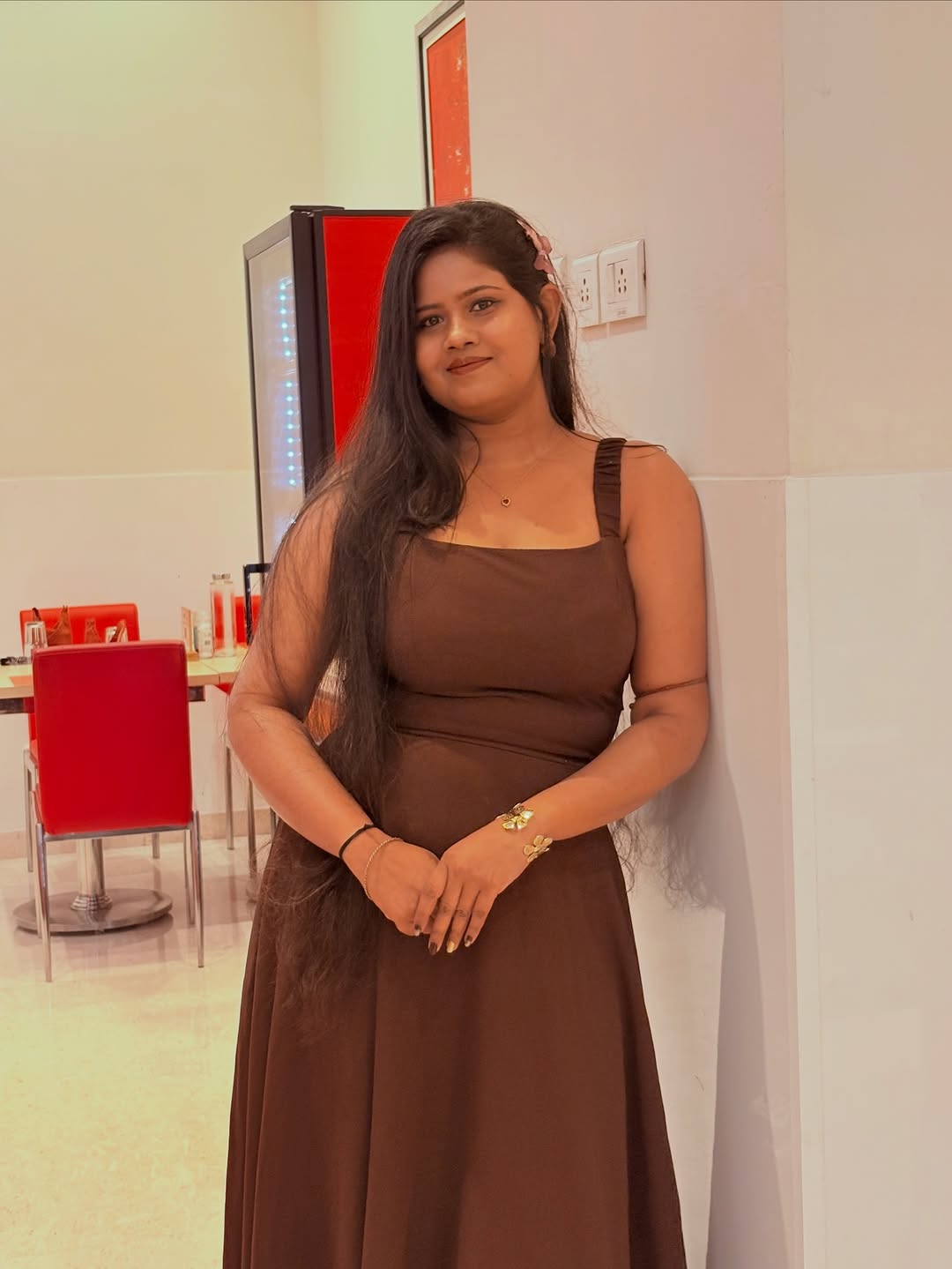 Customer photo 3 of Criss-Cross Waist Fit & Flare Midi Dress in Chocolate
