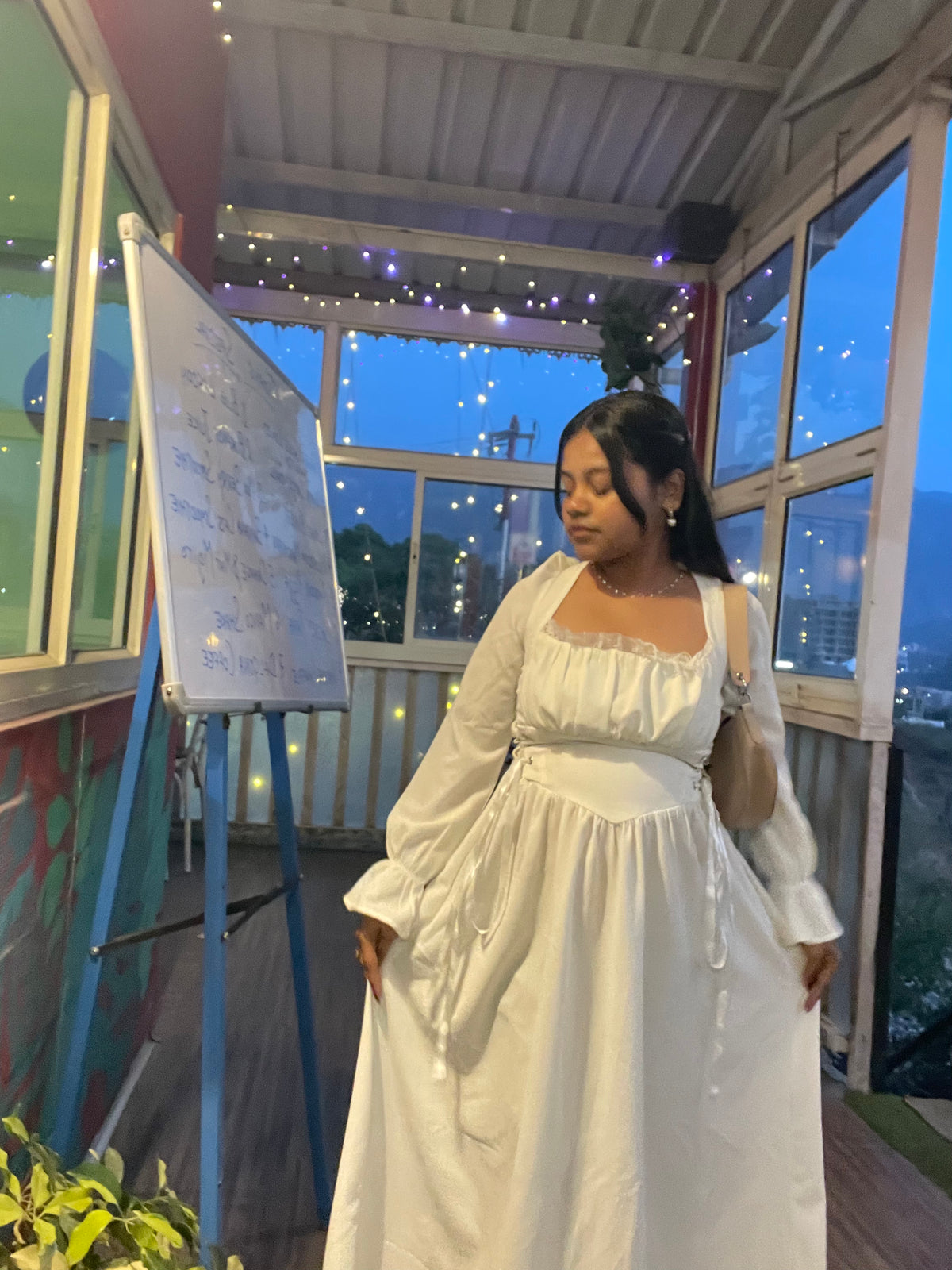 Customer photo 1 of Long Sleeve Corset Waist Vintage Midi Dress in White