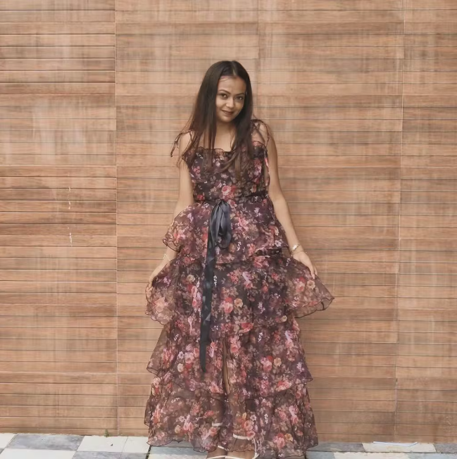 Customer photo 1 of Floral Corset Fit Tiered Ruffle Midi Gown With Detachable Skirt