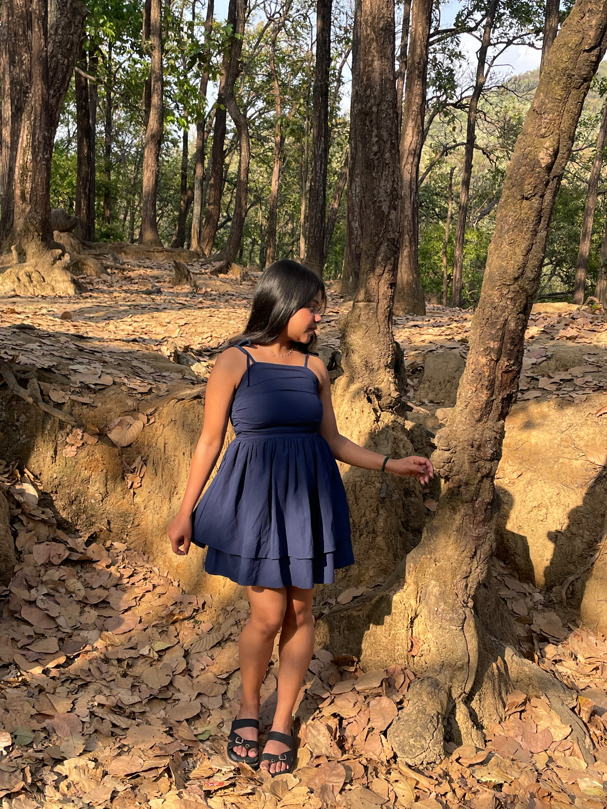 Customer photo 1 of Tie Shoulder Fit and Flare Mini Dress in Navy Blue