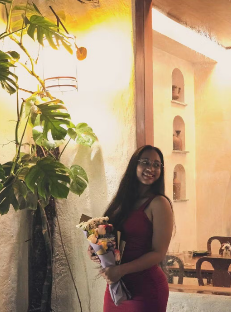 Customer photo 3 of V Neck Ruched Bodycon Fit Midi Dress in in Burgundy