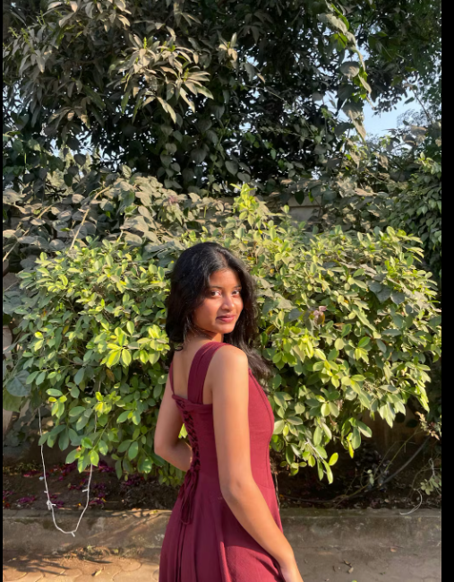 Customer photo 3 of Maroon Faux Fishbone Design Romantic One-Shoulder Dress