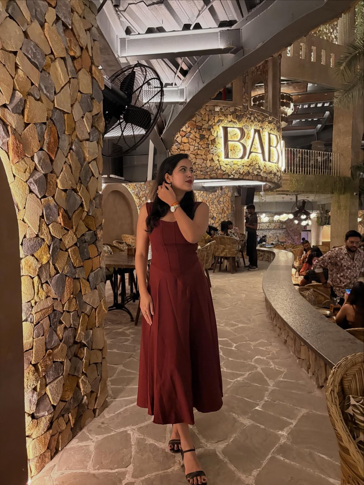 Customer photo 2 of Maroon Faux Fishbone Design Romantic One-Shoulder Dress